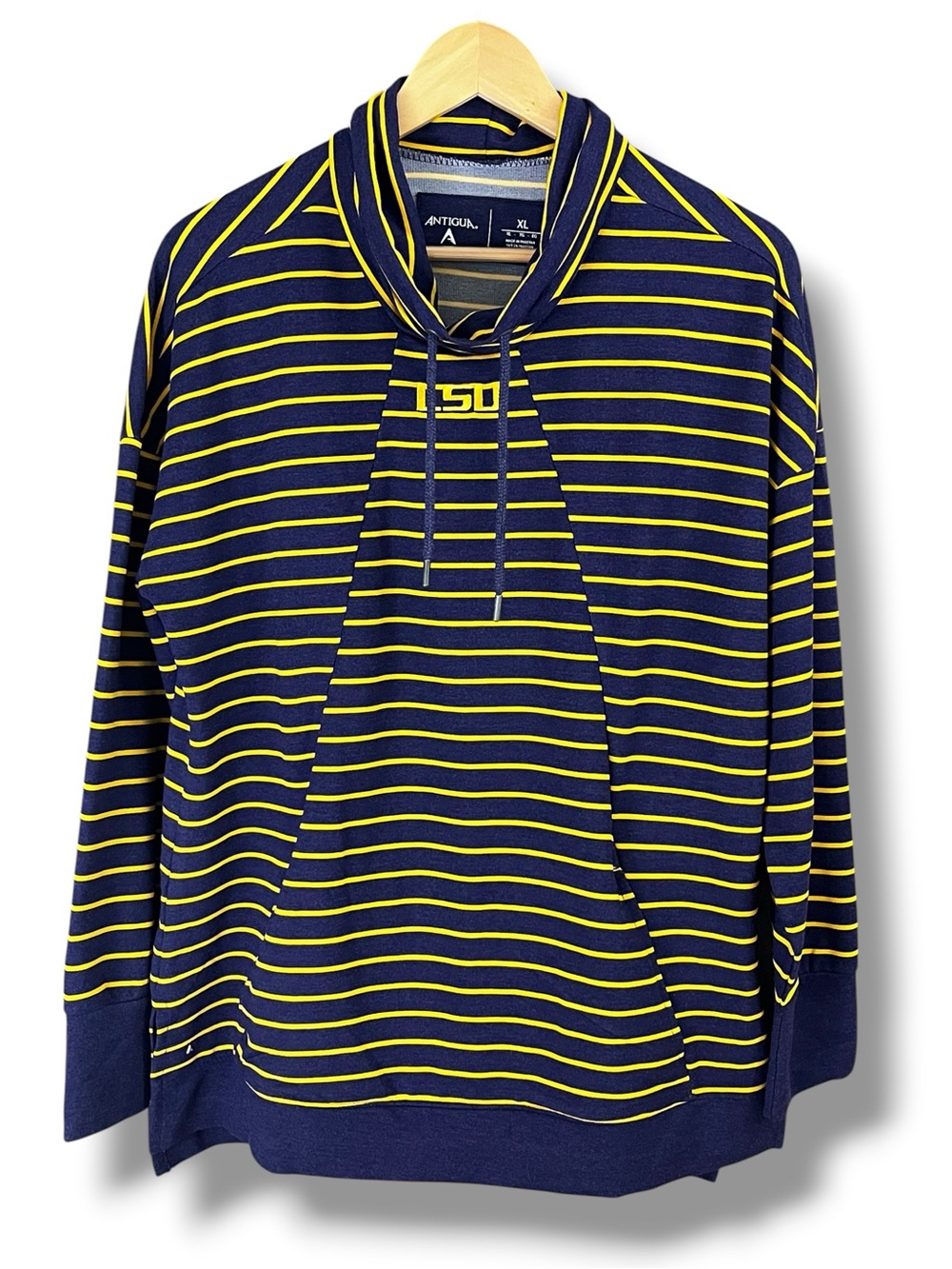 Antigua Women’s Collegiate LSU Purple Yellow Stripes Funnel Neck Pullover XLT